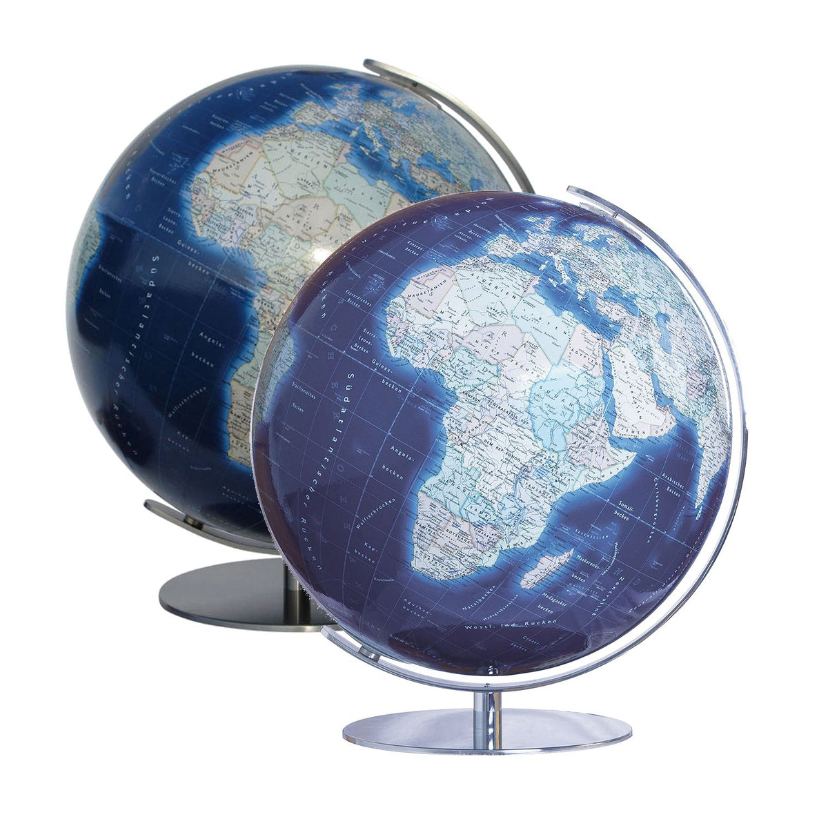 Columbus DUO AZZURRO Illuminated Globe, D 340 mm, Desk Globe, Stainless Steel