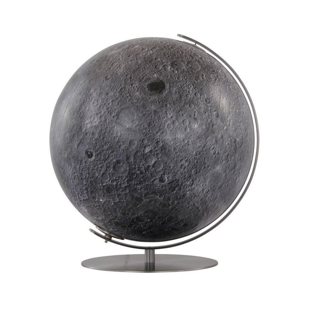 Columbus Illuminated Moon Globe D 40 cm Hand-Laminated Brushed Steel