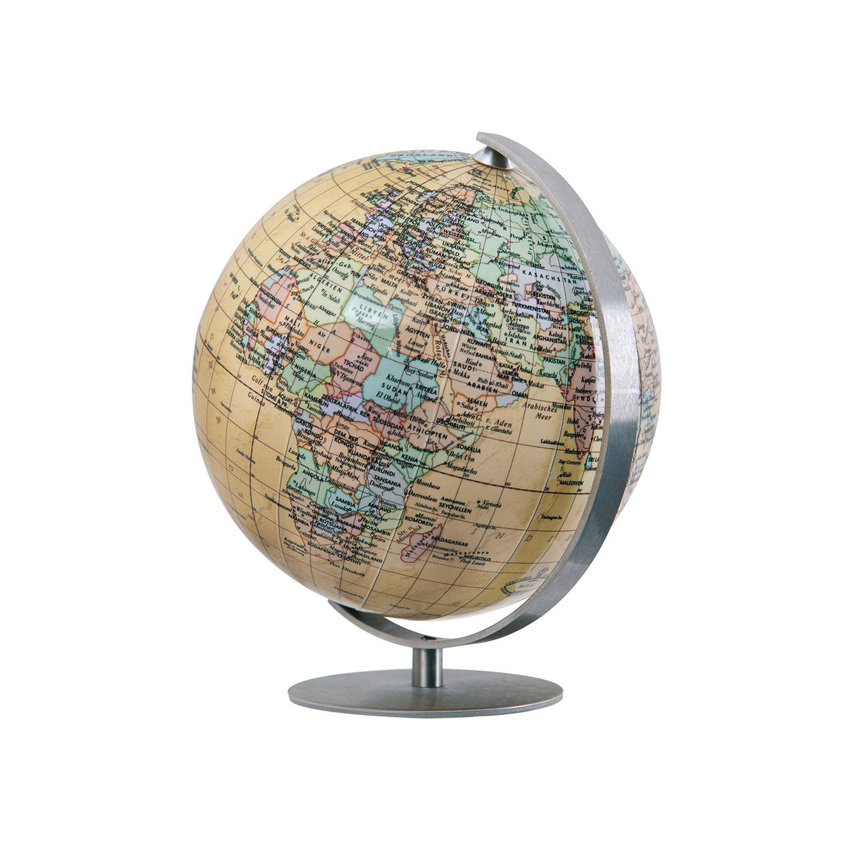 Columbus Royal Mini Globe, 12 cm Diameter, Stainless Steel, English Cartography