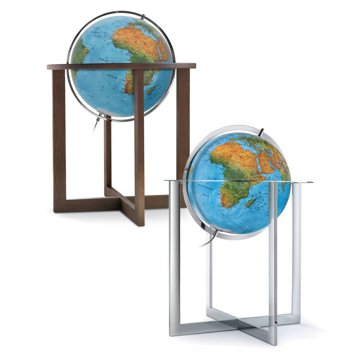 Räthgloben Standing Illuminated Globe, Hand-Laminated, 50 cm D, 103 cm H, Various Designs