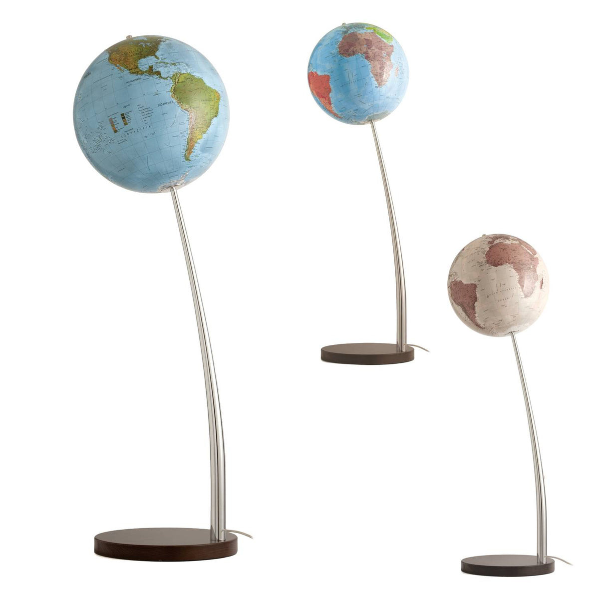Räthgloben Floor Illuminated Globe, Hand-Laminated, 37 cm D, 120 cm H, Various Designs