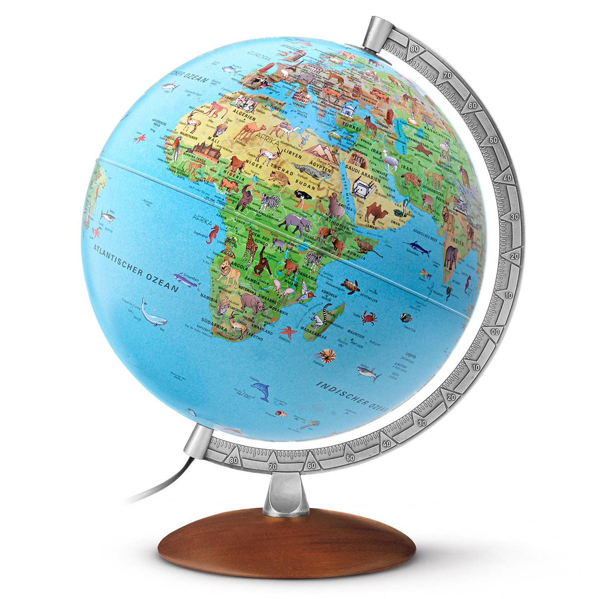 Räthgloben Children's Illuminated Globe, Dual-Image, 30 cm Diameter, 39 cm Height, with Companion Booklet