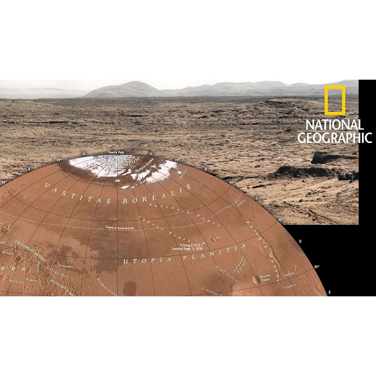 National Geographic Red Planet Mars Illuminated Globe 30 cm, map
