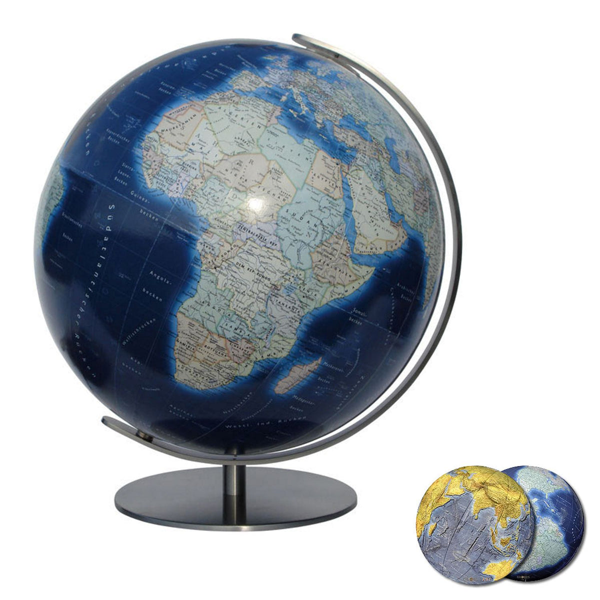 Columbus DUO AZZURRO Illuminated Globe, D 340 mm, Acrylic, Stainless Steel